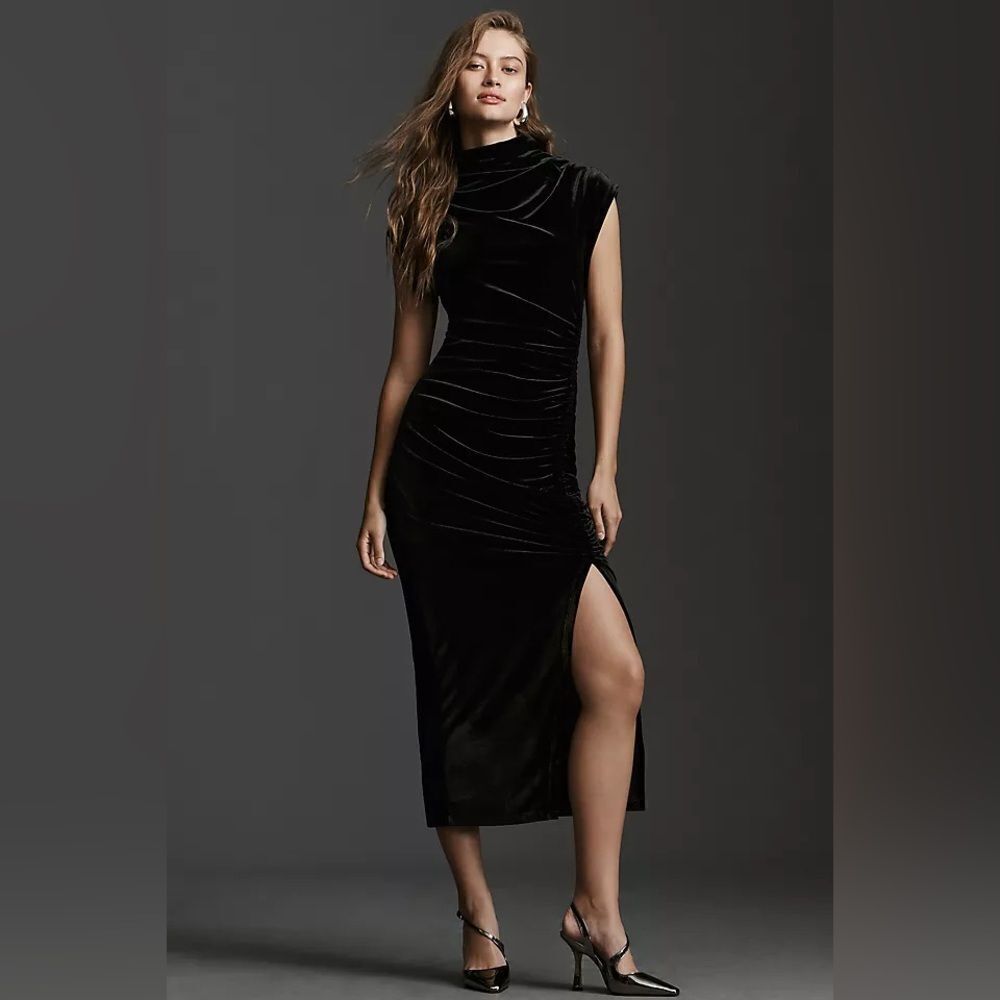 Anthropologie The Maya Ruched Cowl-Neck Midi Dress: Velvet Edition NWT